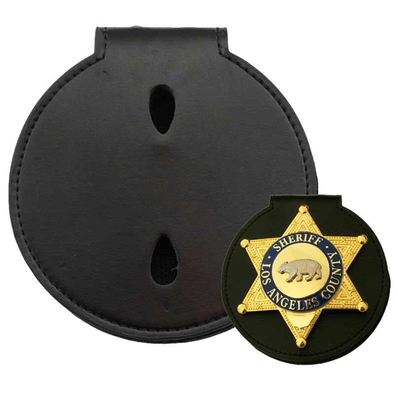 Universal Round Leather Badge Wallet and Holster for Various Police Badge Sizes 79mm/90mm