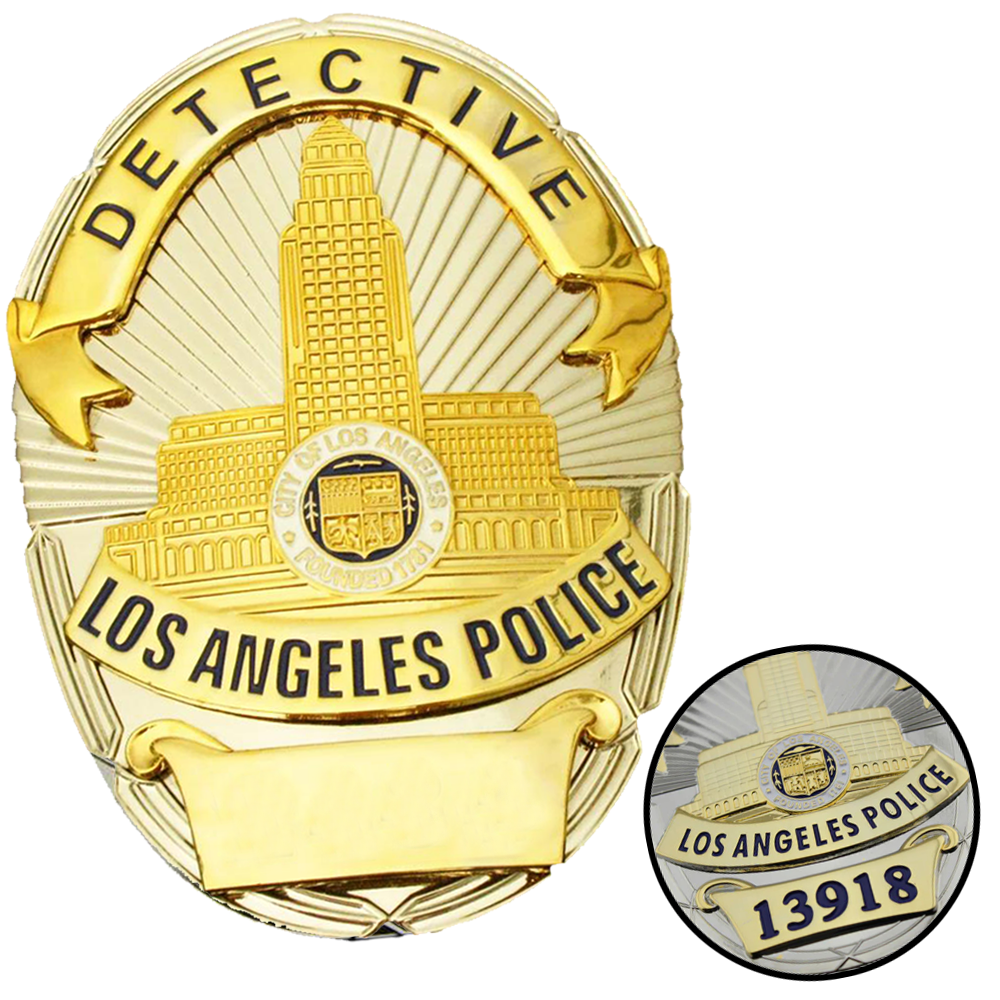 LAPD Police Detective Los Angeles Police Badge Film Prop Customizable Number