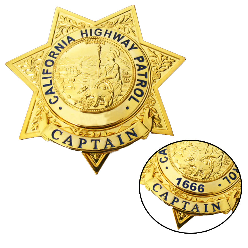 US CHP CAPTAIN California Highway Patrol Badge Replica Movie Props Customizable Number